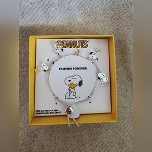 NIB Peanuts Snoopy & Woodstock Bolo Adjustable Charm Bracelet Fine Silver Plated